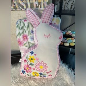 Adorable pink and white bunny pillow and throw blanket brand new set